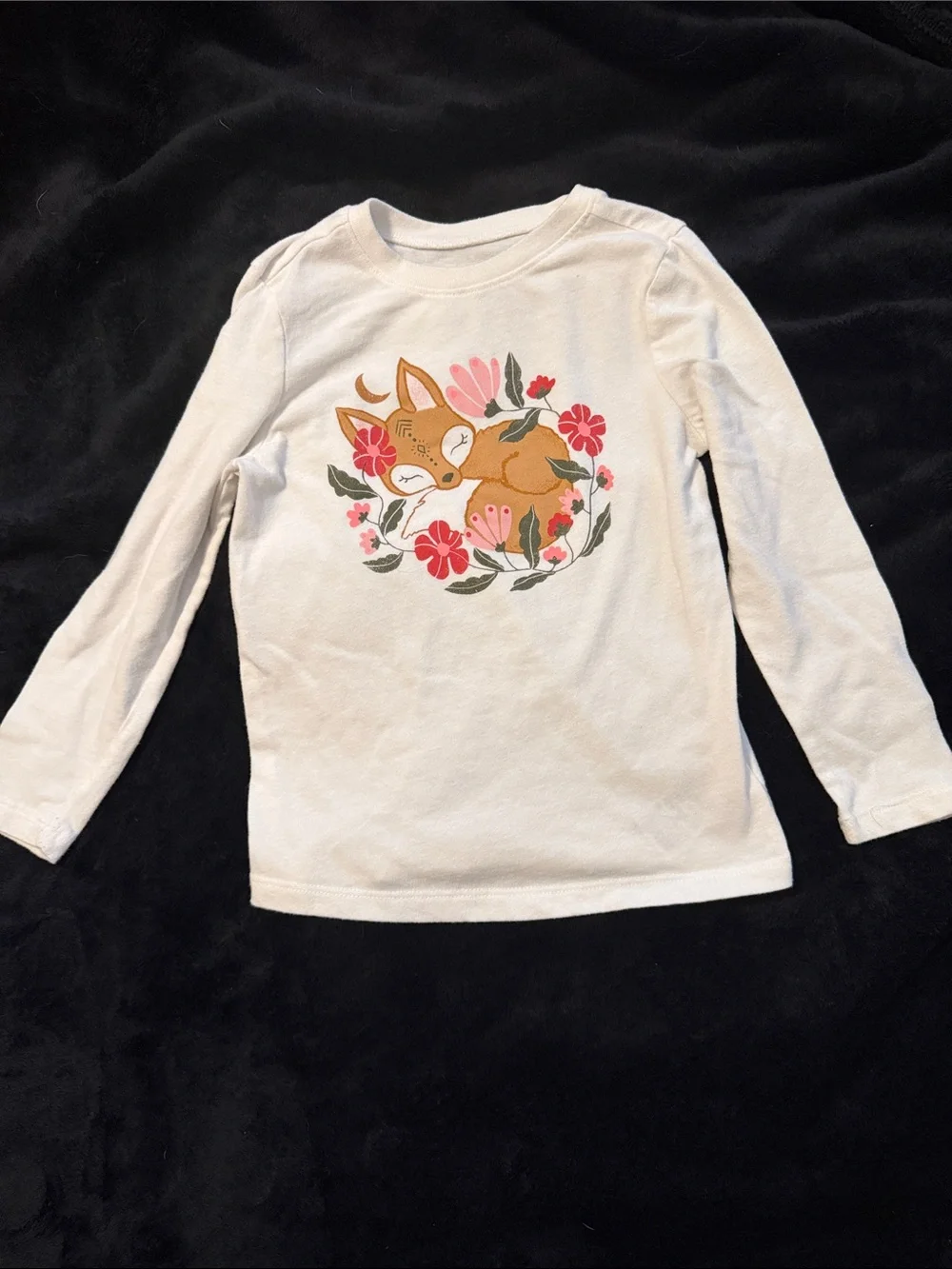 Old Navy Cream Long-Sleeve Tee with Sleeping Fox and Floral Print